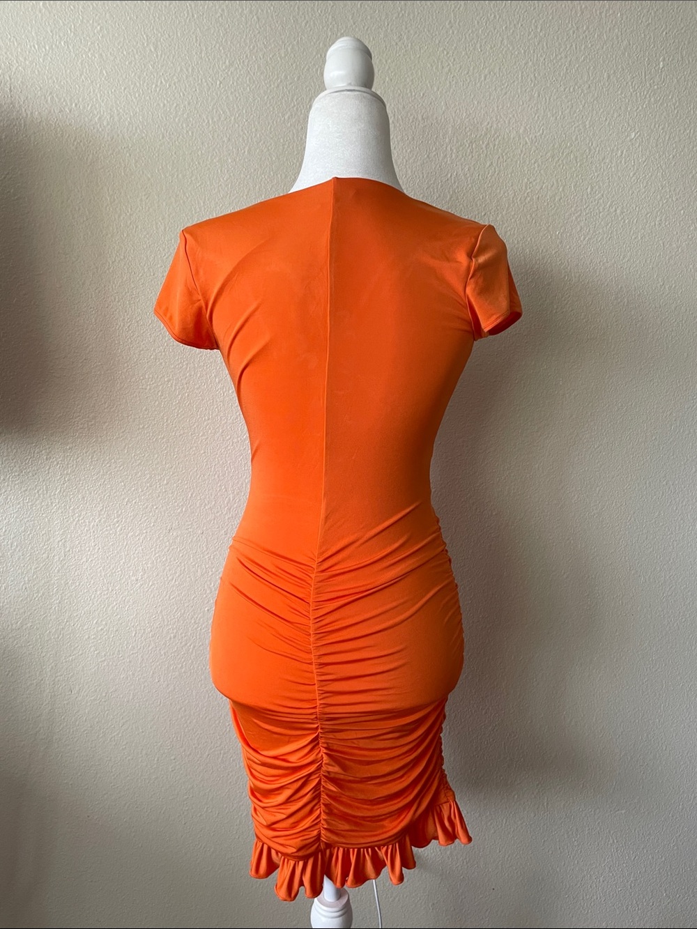 I.AM.GIA Orange Cutout Ruched Ruffle Midi Dress Size S Y2K Vacation - Picture 7 of 10